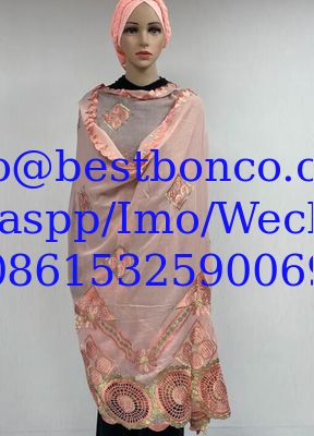 high quality Spun polyester voile fabrics embroidery sudan robe swiss hijab scarf for muslim women