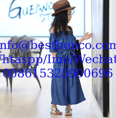Denim de color directo de fábrica, no lavable, prendas infantiles de primavera y verano, tejido femenino no elástico, tencel similar al denim