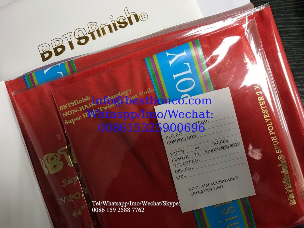 Tecnología sin pelo de poliéster Full Voil 2 X2 Super High-Twisted spun por BBTSfinish® desarrollo de producción